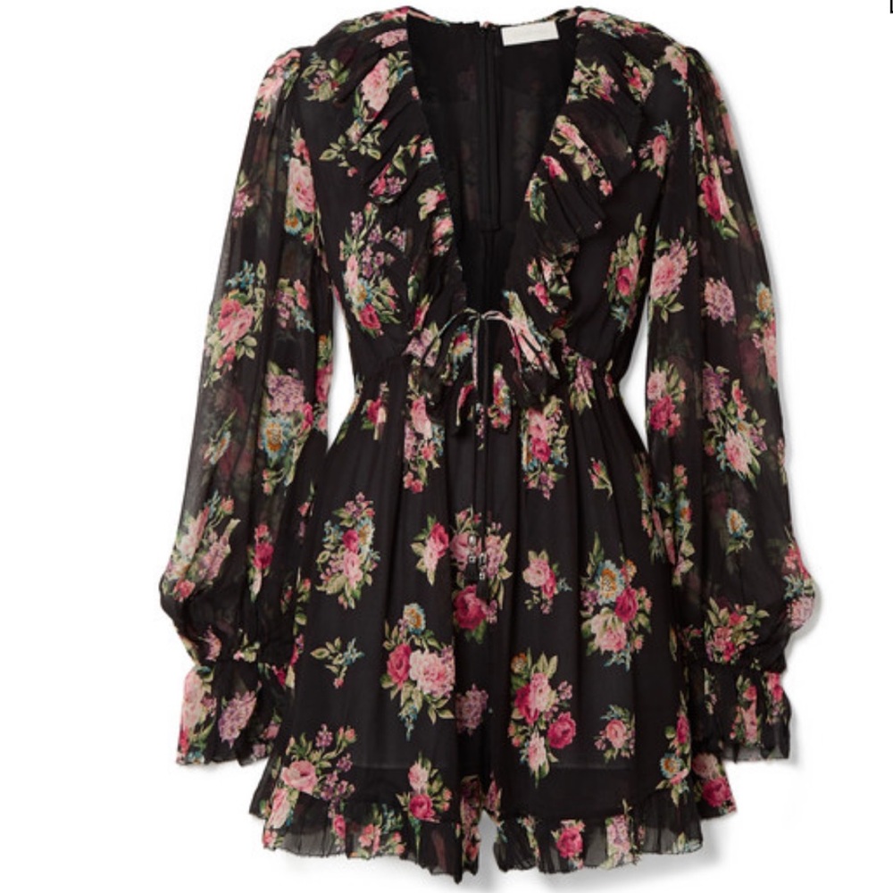 Zimmermann Honour Floating Ruffle Black Playsuit